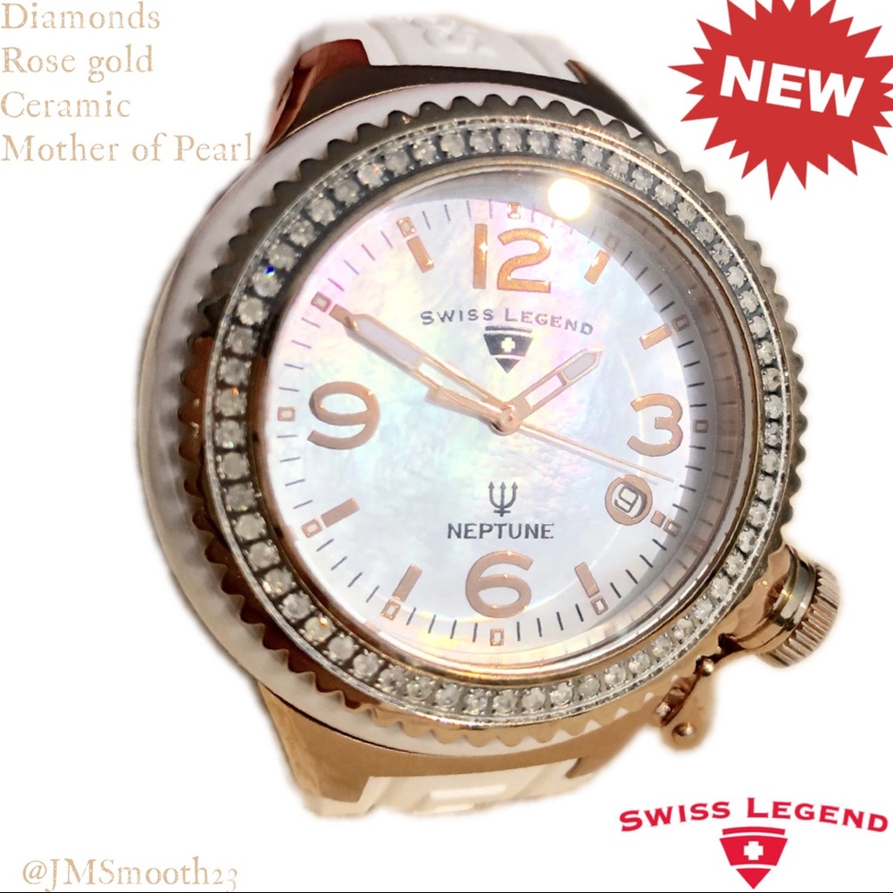 💎🆕Vintage Swiss Legend w/ 💎 60 Diamonds Mother of Pearl & Rosegold watch